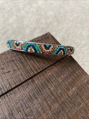 Multicolor Crystal Wave Slim Bracelet - Turquoise, Pink & Silver